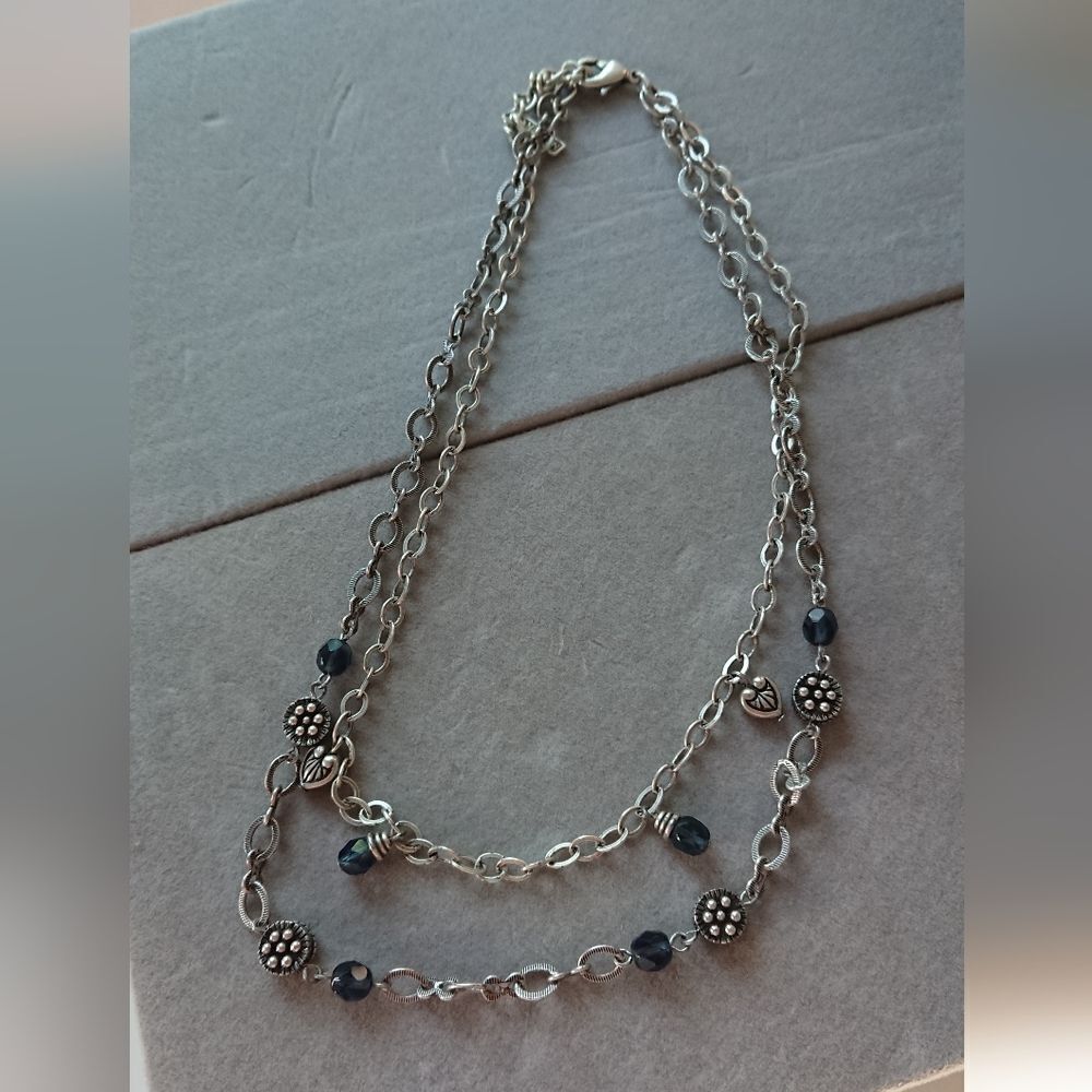 Napier Silver Tone Beads and charms double layered Chain Necklace